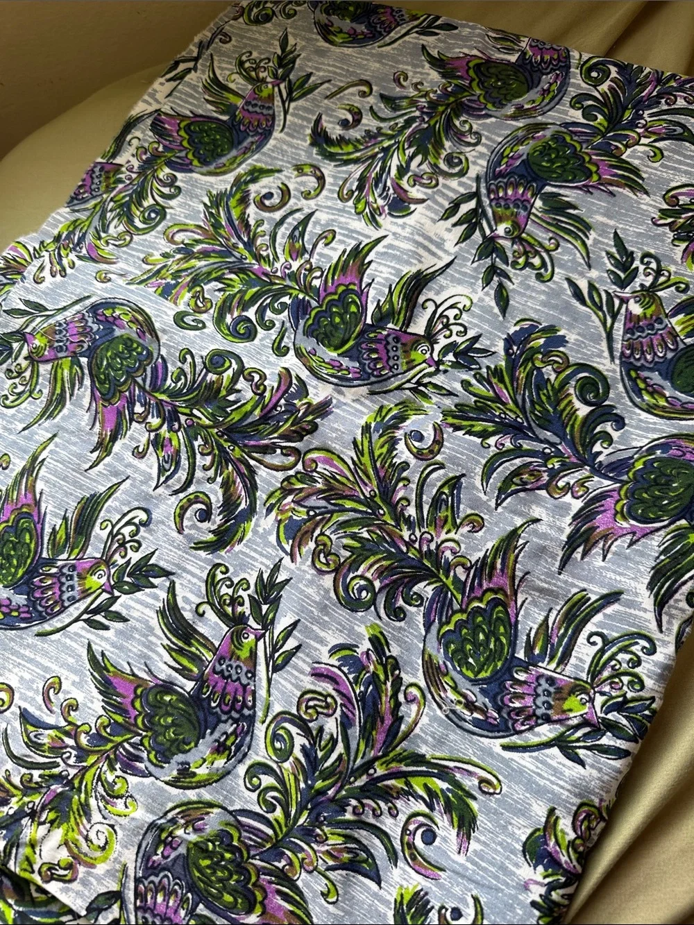 Woven cotton colorful bird Fabric 3 1/4 yard by 38” new